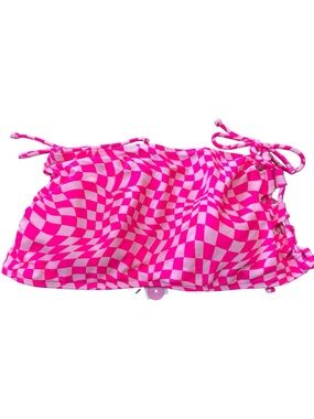 NOBO Pink Wavy Checkerboard Ruched Side-Tie Bikini Top NWT Size M Recycled